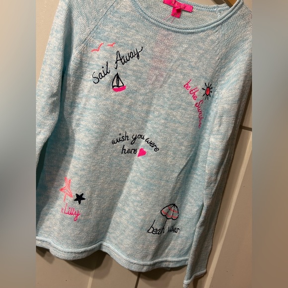Lilly Pulitzer Danette Sweater Celestial Blue Marble Sailabration Embroidery NWT - Picture 2 of 7
